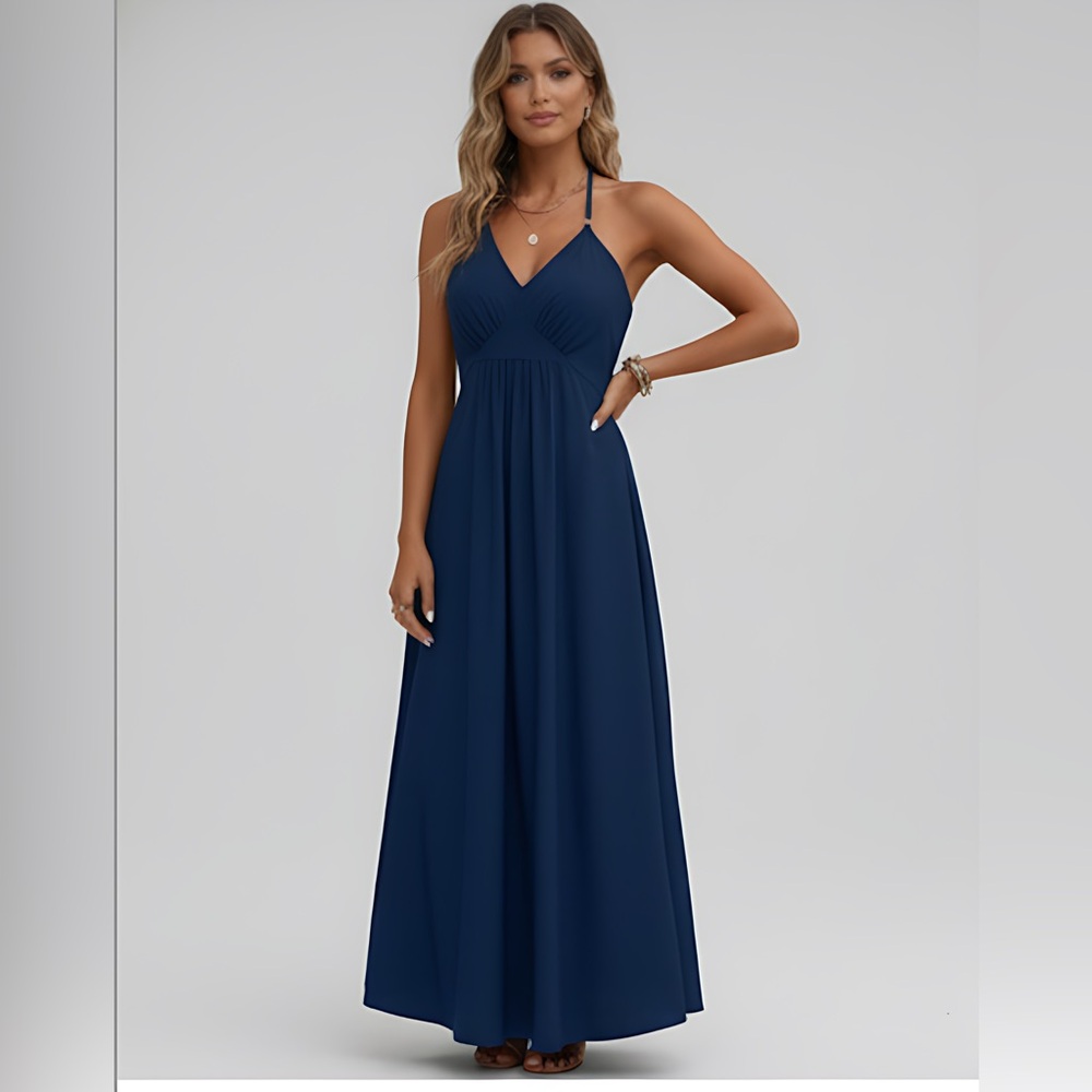 LAST ONE 🔥 Tie Backless Halter Neck Cami Dress Blue